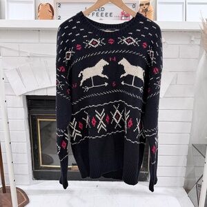 Polo Ralph Lauren Weathervane Wool Silk Fair Isle Twin Horse Crewneck Sweater